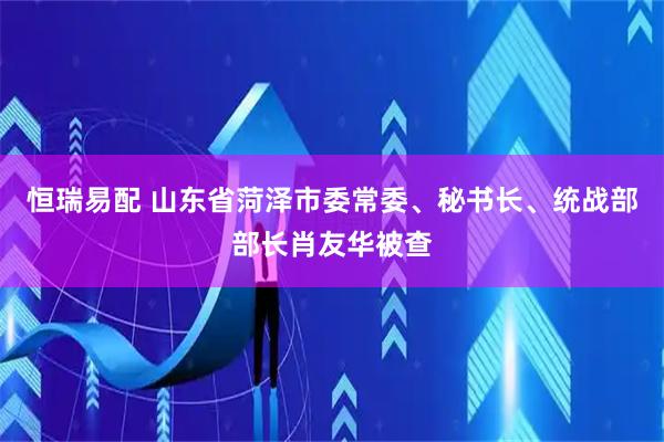 恒瑞易配 山东省菏泽市委常委、秘书长、统战部部长肖友华被查